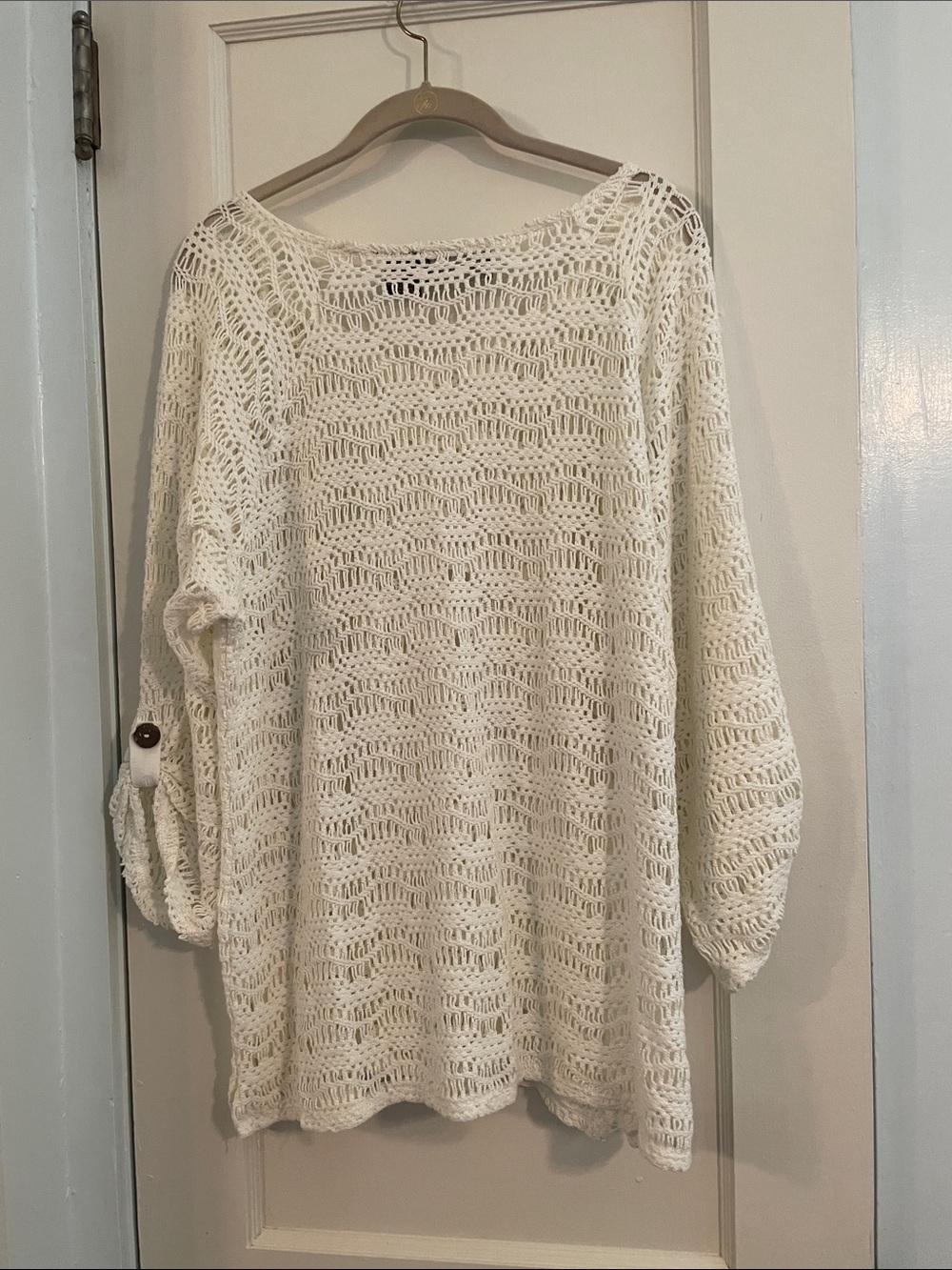 Frazzle Scoop-Neck Open Knit Sweater in Cream - Picture 2 of 4
